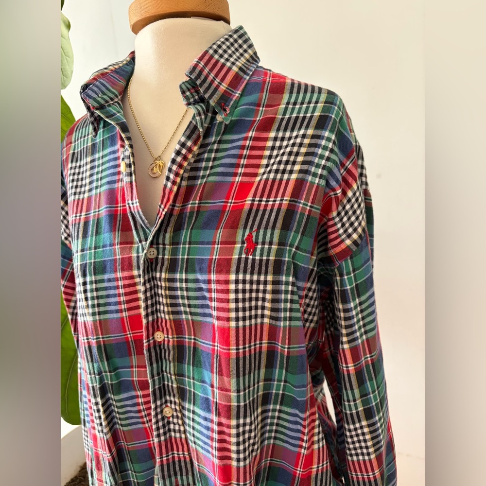Ralph Lauren Traveler Blaire Top Red, Green Blue Plaid Button-Up Shirt Sz large